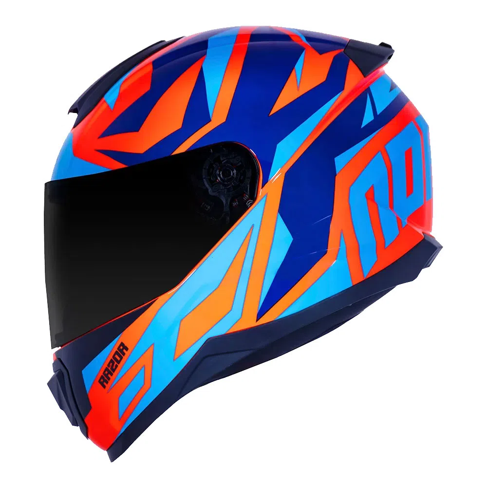 Capacete Razor Cutting Laranja Fluor/Azul Norisk