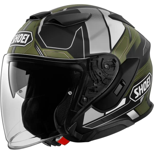Capacete Shoei J-Cruise 3 Whizzy TC-11 Preto Cinza e Verde Fosco